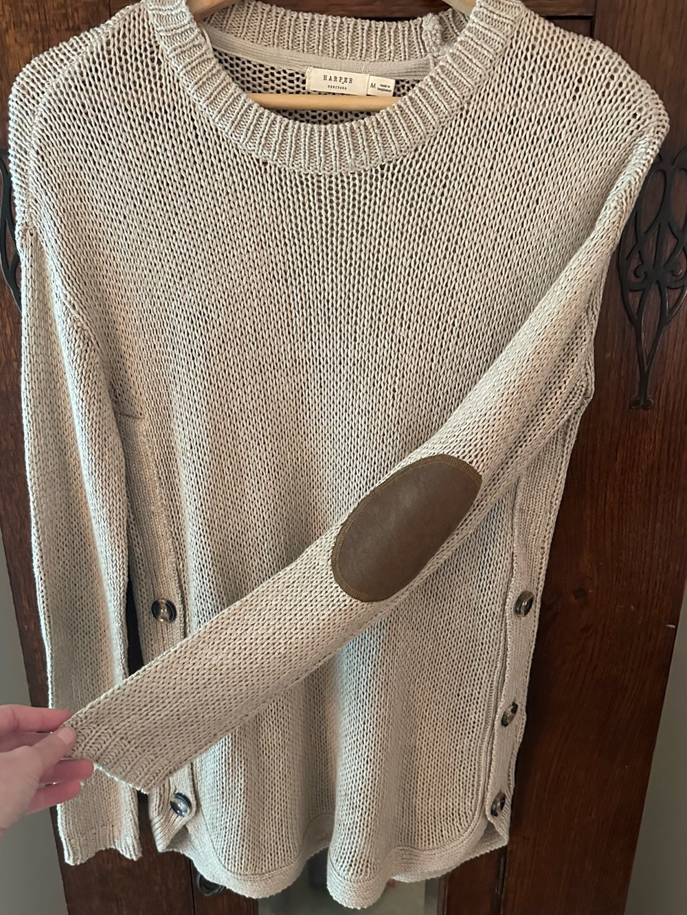 Harper Heritage Lightweight Crewneck Sweater with Elbow Patches - Size Medium